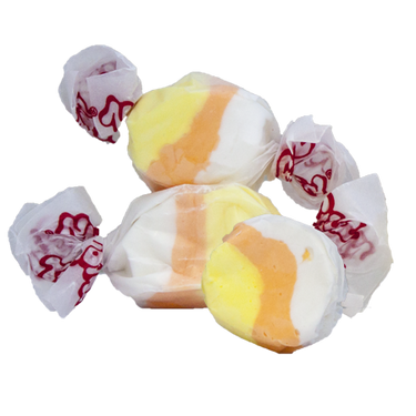 Taffy Town candy corn salt water taffy candy with layered yellow, orange, and white whipped taffy swirls